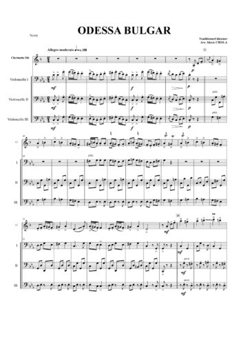 odessa bulgar clarinette et 3 violoncelle score page 1 page 0001