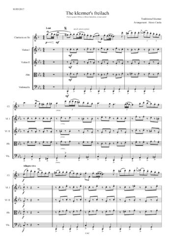 the klezmer's freilach clarinette et cordes score page 1